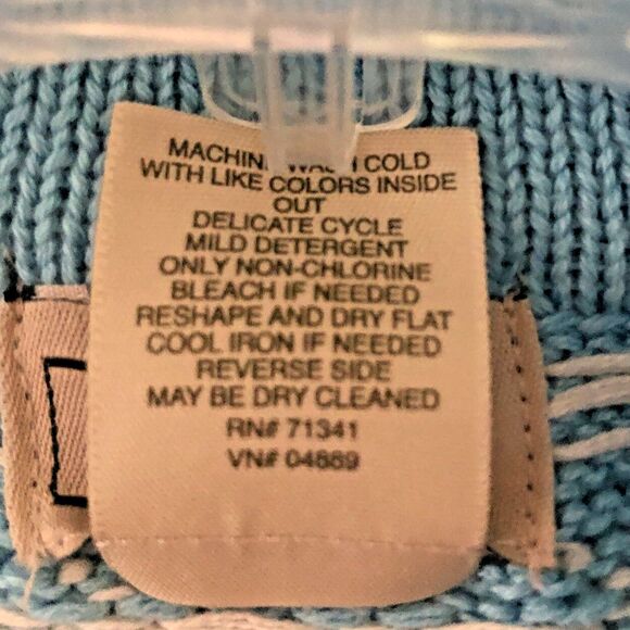 LL Bean Nordic Cardigan Sweater Womens Sz M Blue Fair Isle Heavy Cotton Zip Up - Picture 14 of 14